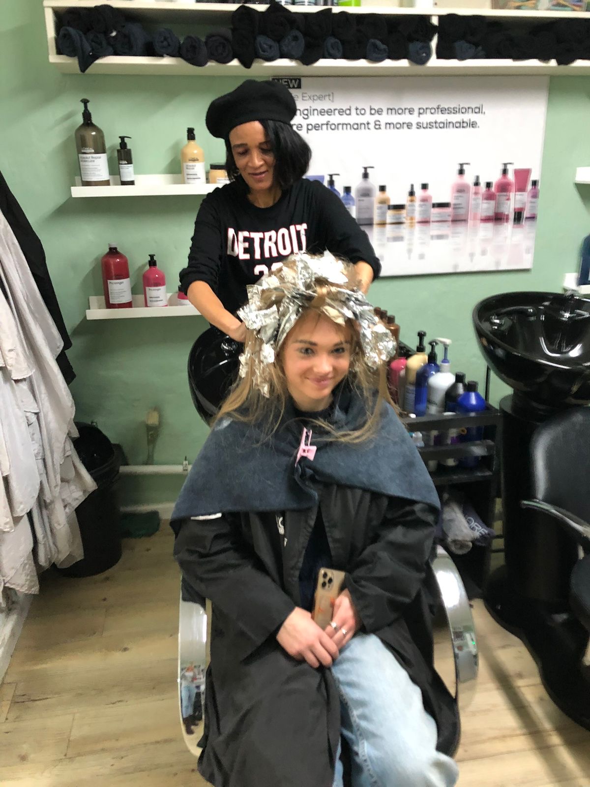 Foil highlights in progress at the salon